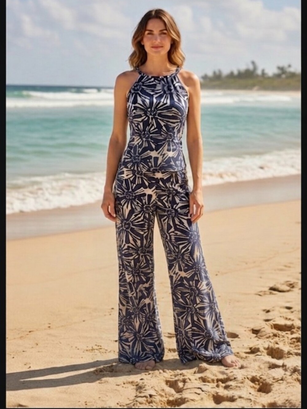 Buckhead Betties Sleeveless Floral Print Jumpsuit & Pants Set - Navy & White
